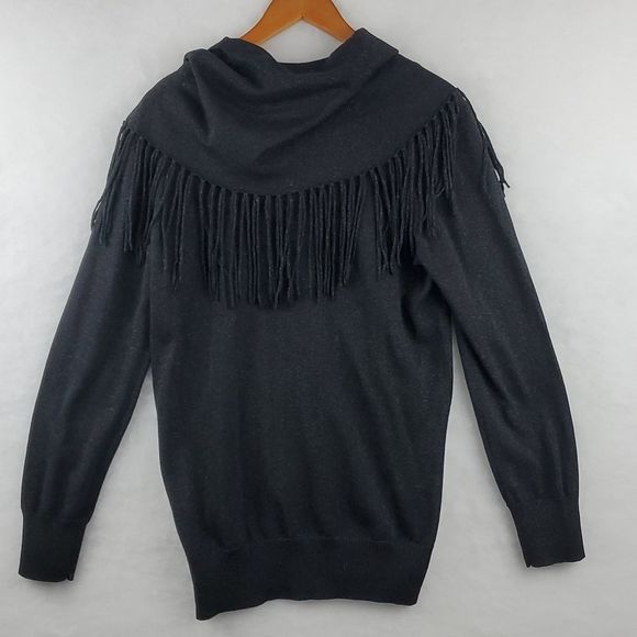 MIchael Kors Shimmering Black Cowl Neck Sweater Fringes Size Large EUC - Picture 5 of 9